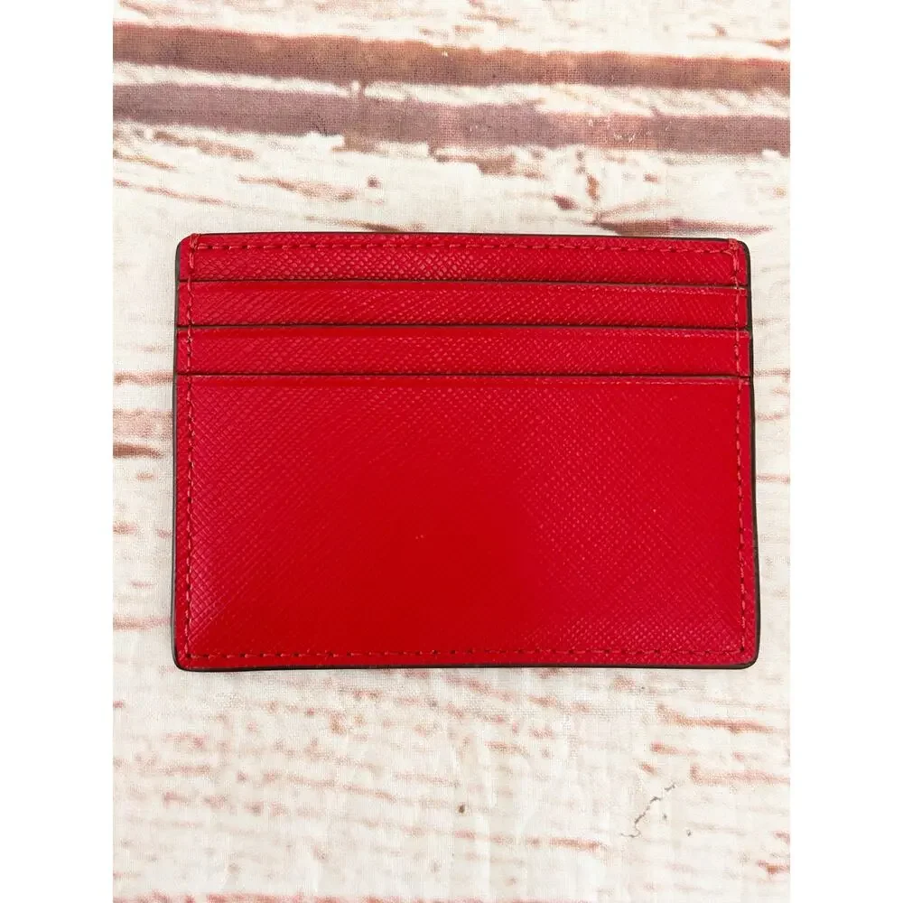 KATE SPADE Red Saffiano Leather Slim Card Holder Minimalist Credit Card Wallet